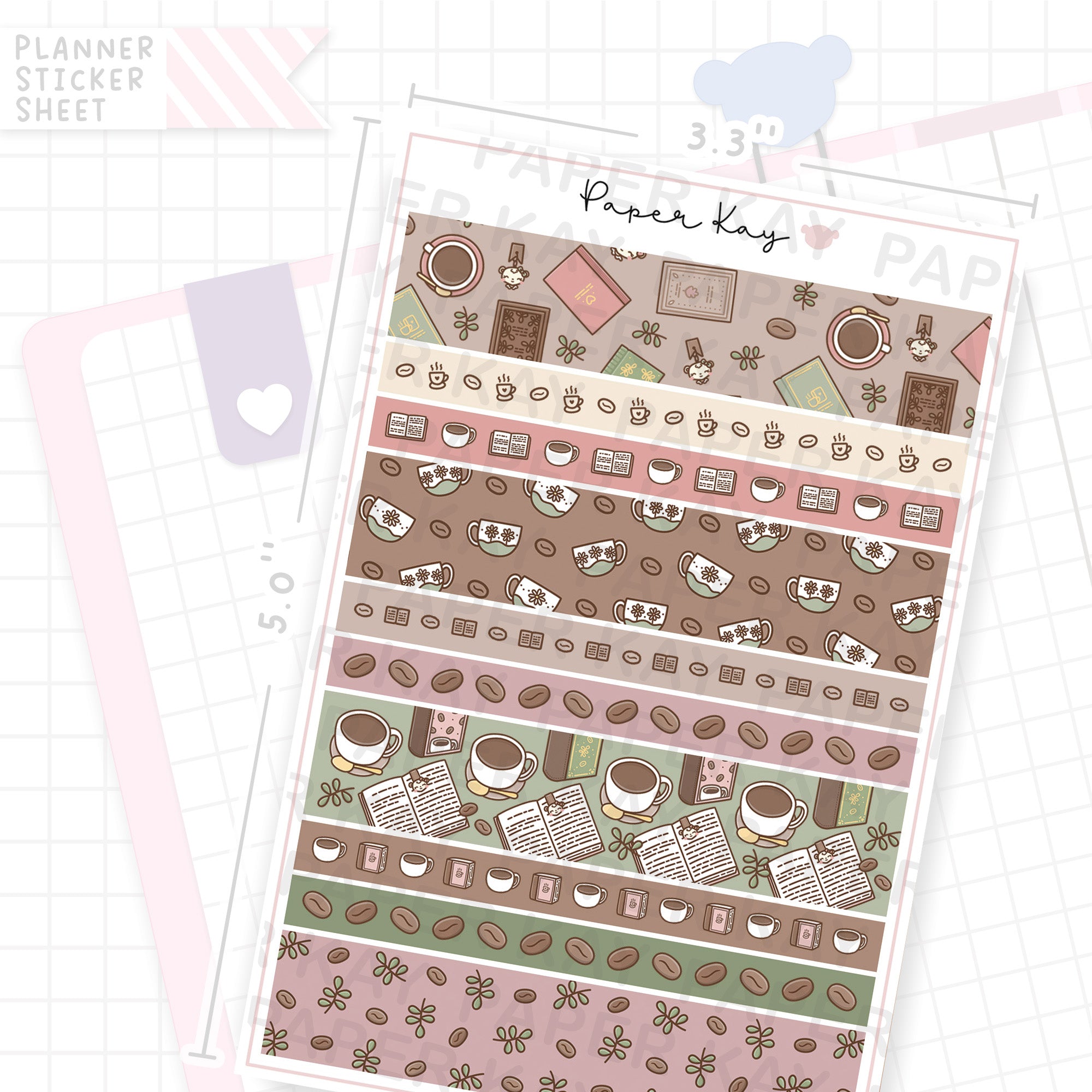 Coffee Books Washi Strip Sticker Sheet