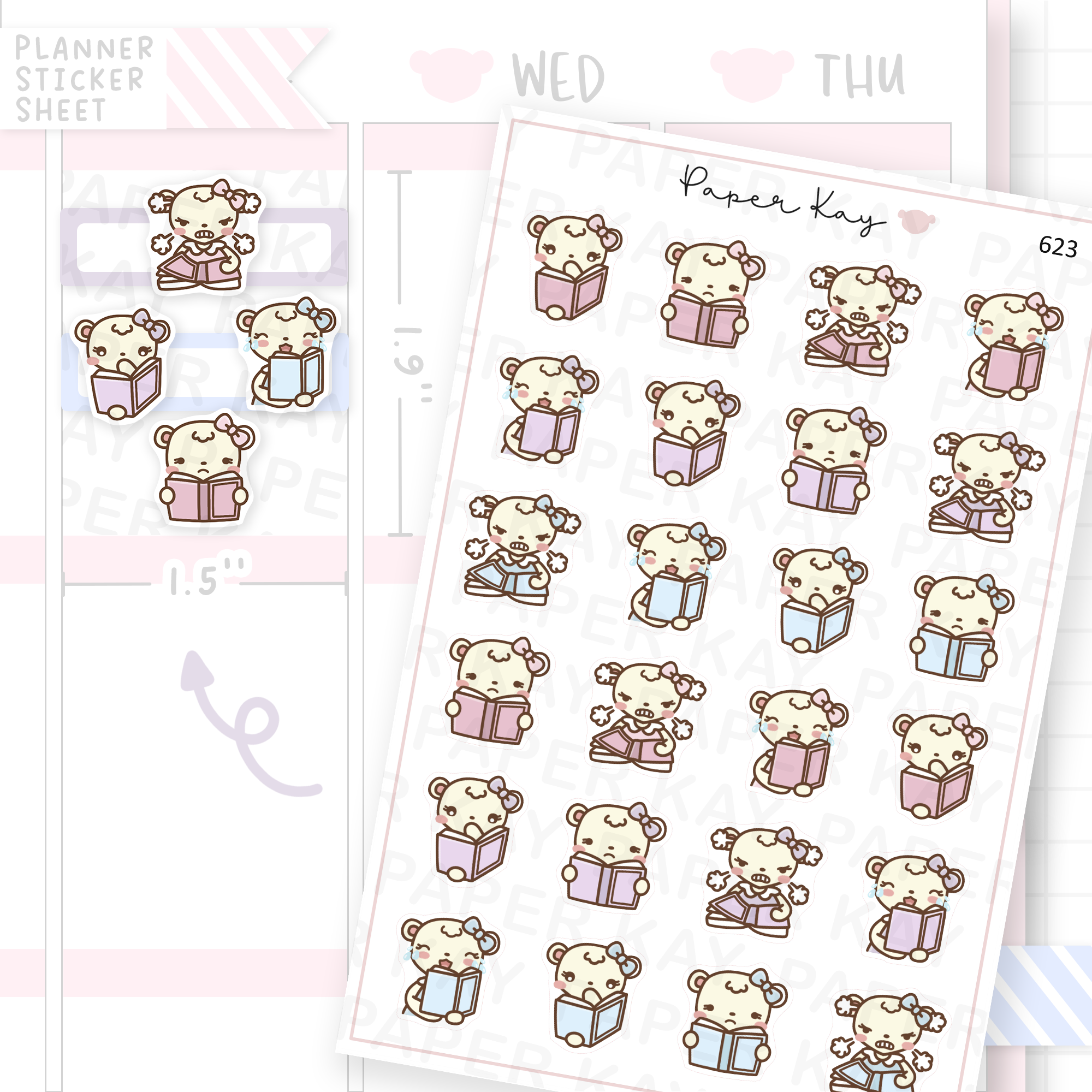 Dot the Bear Reacting to a Book Planner Sticker Sheet