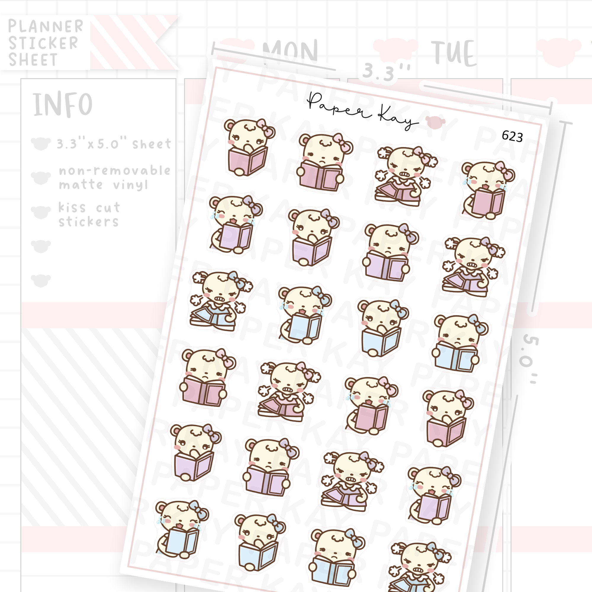 Dot the Bear Reacting to a Book Planner Sticker Sheet