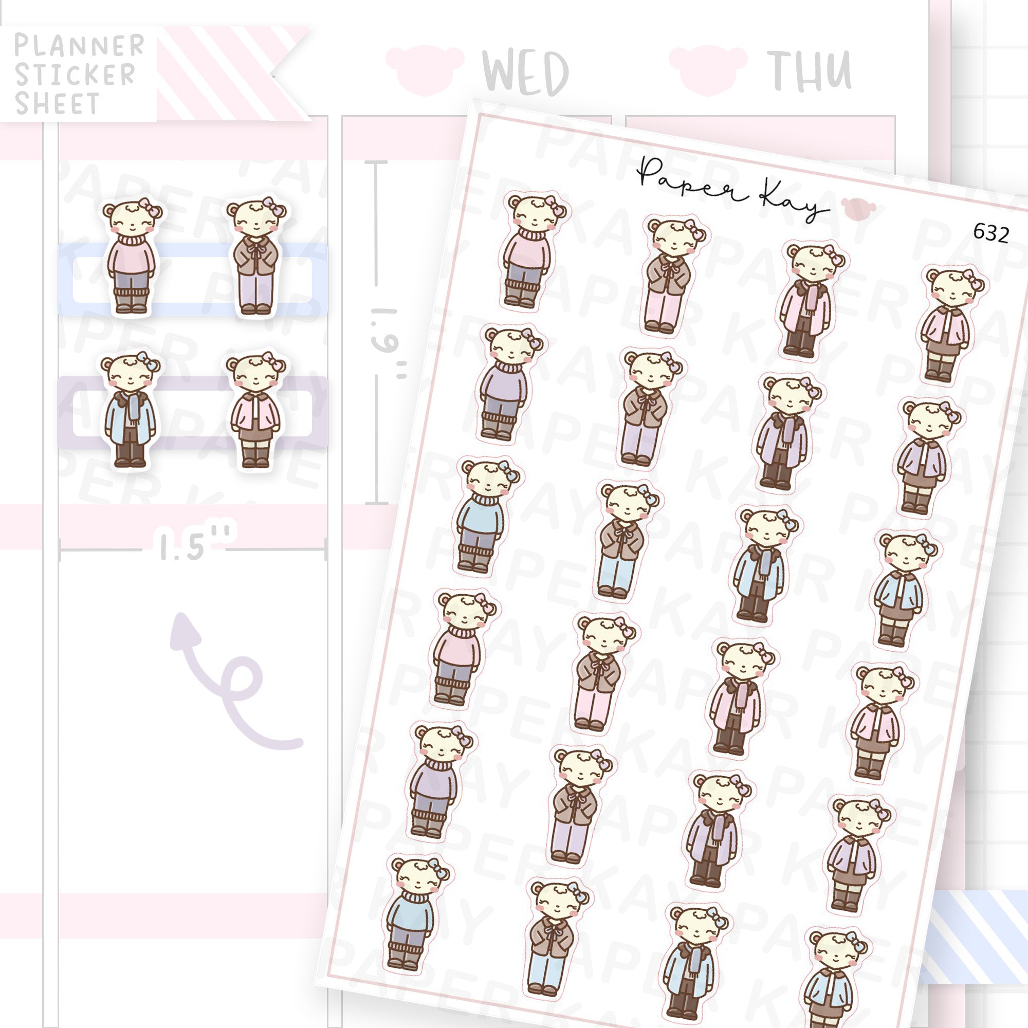 Dot the Bear Autumn Outfits Planner Sticker Sheet