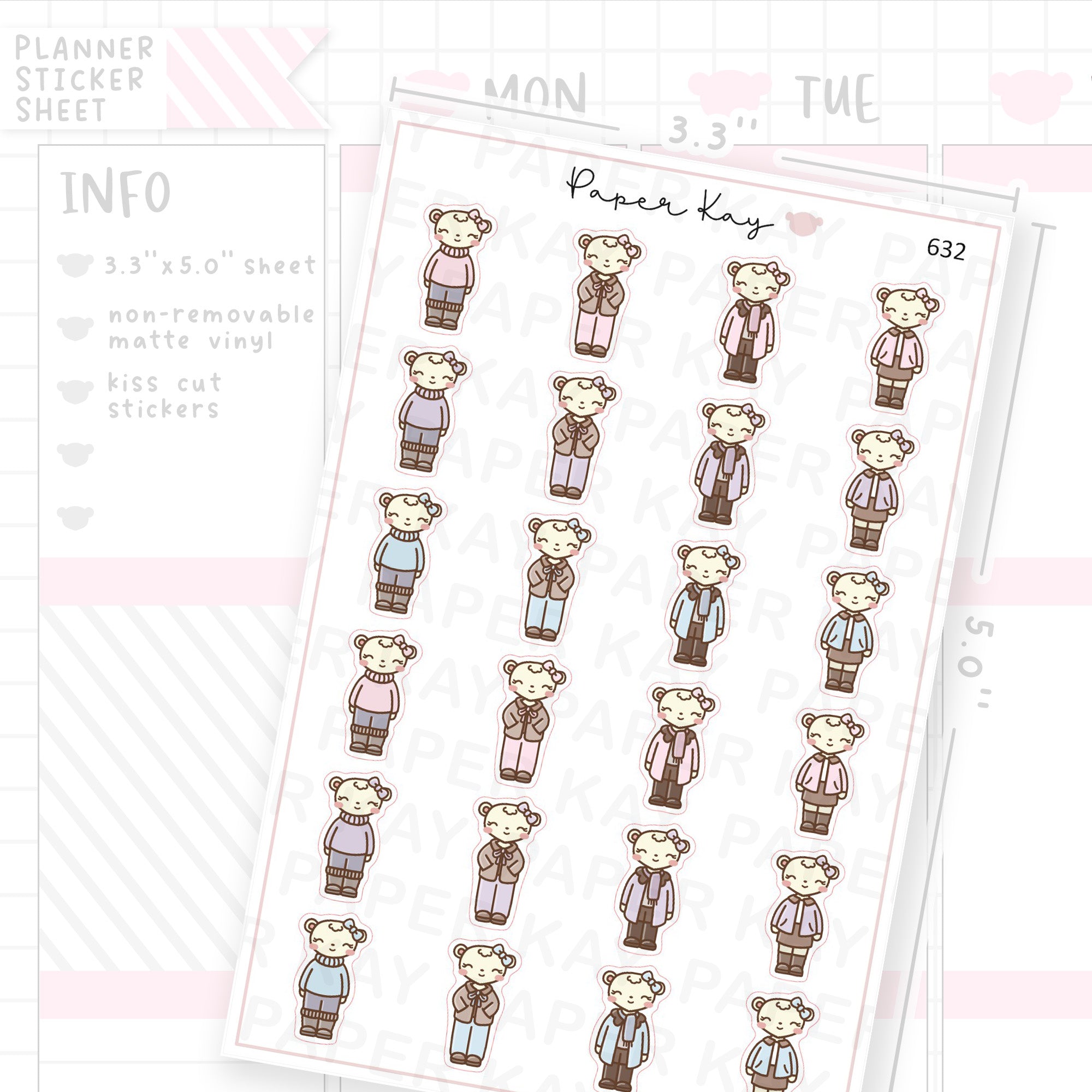 Dot the Bear Autumn Outfits Planner Sticker Sheet