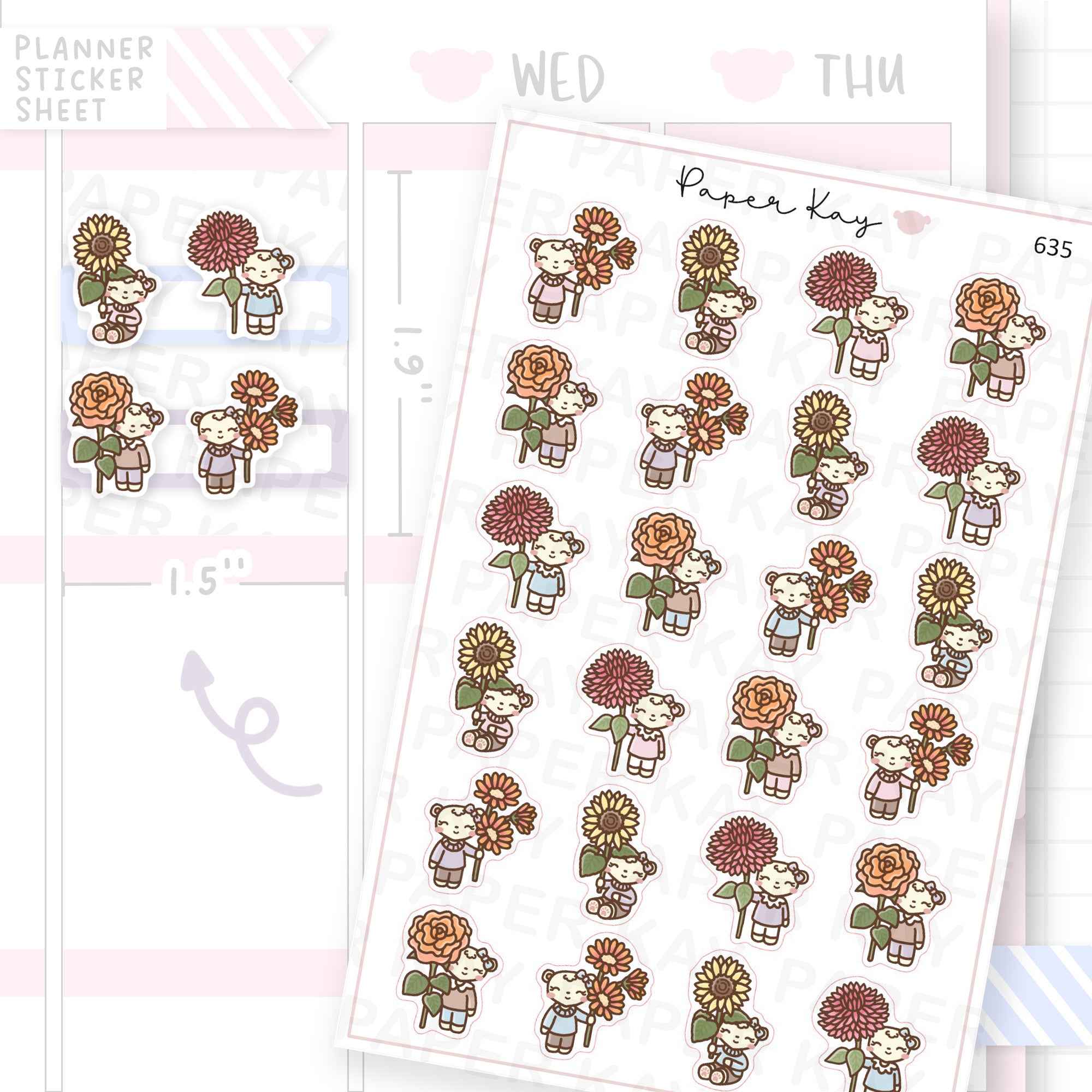 Dot the Bear with Autumnal Flowers Planner Sticker Sheet