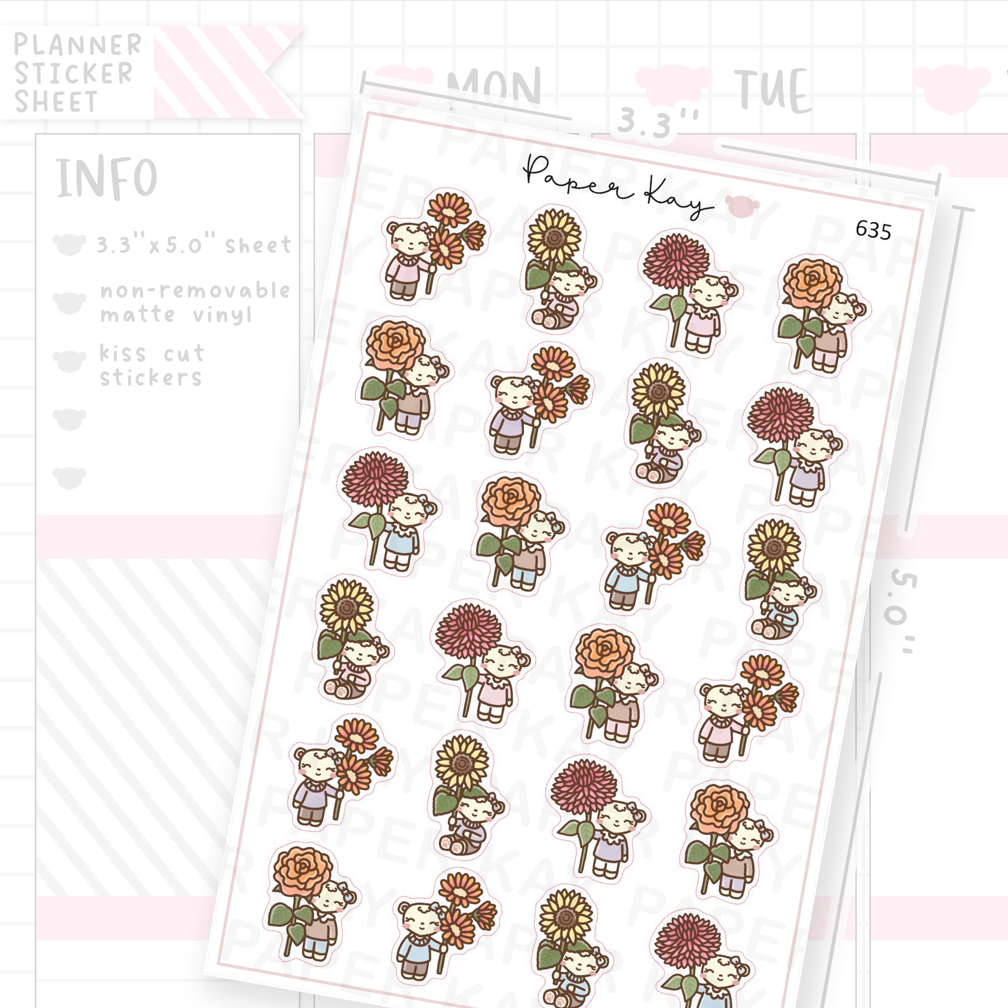 Dot the Bear with Autumnal Flowers Planner Sticker Sheet