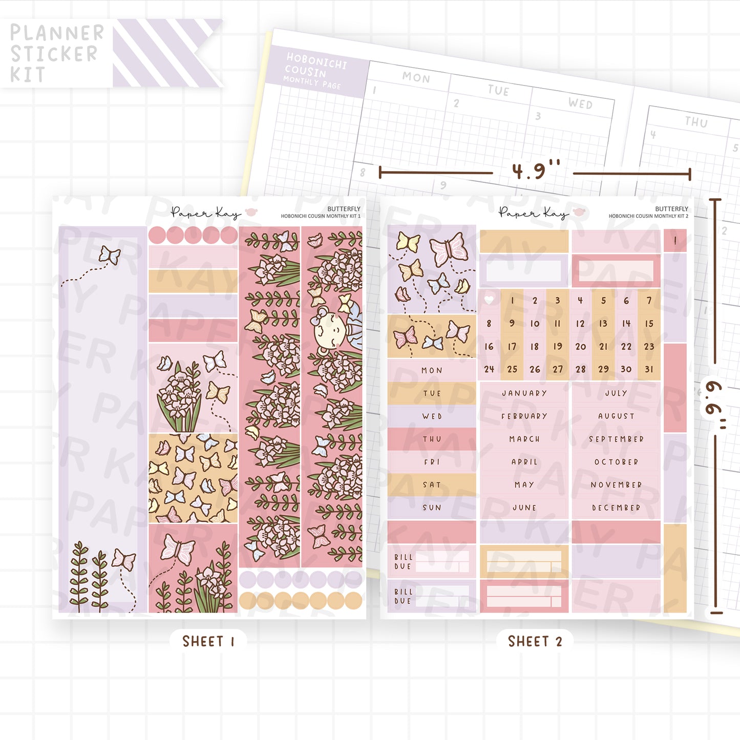 Butterfly Hobonichi Cousin Monthly Sticker Kit