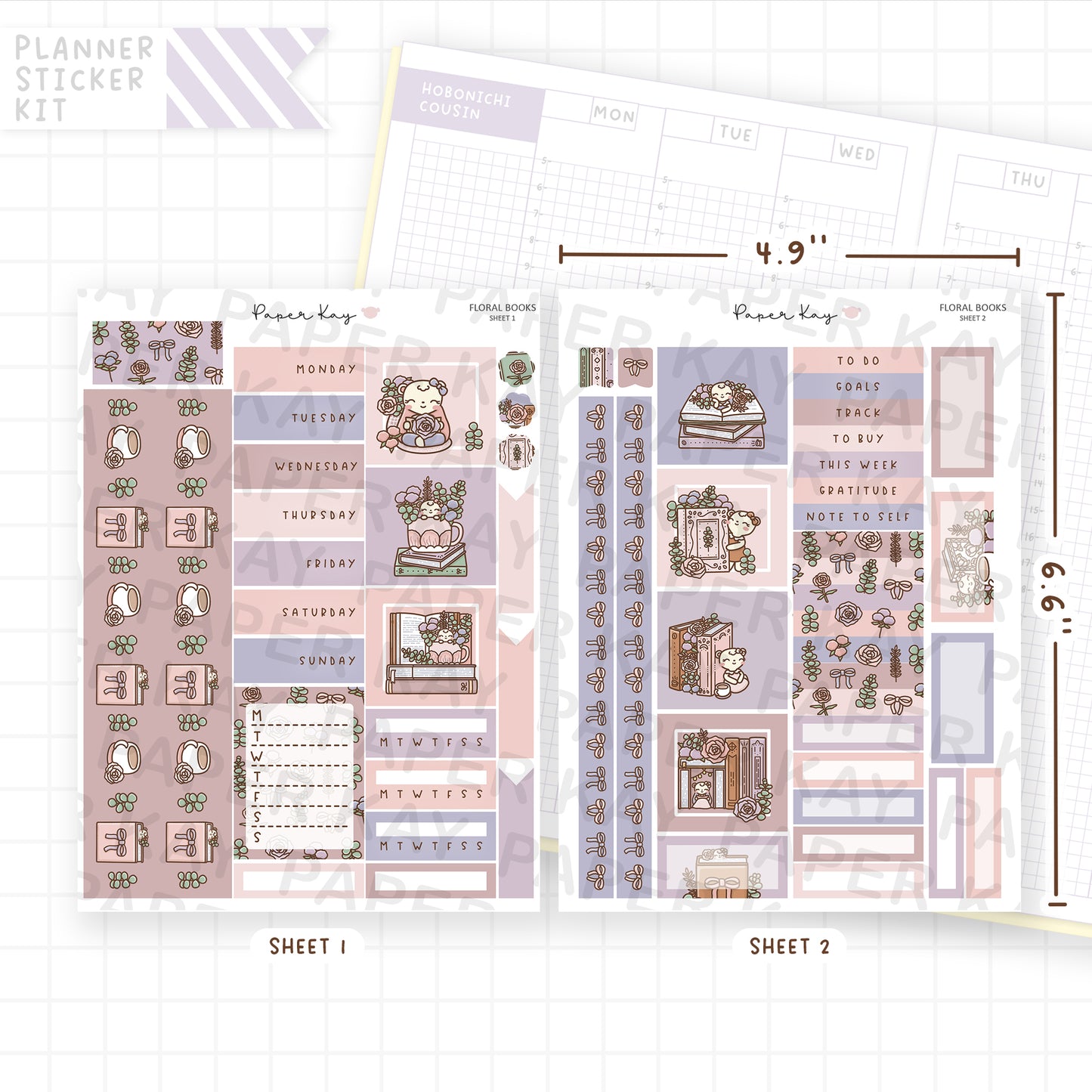 Floral Books Hobonichi Cousin Sticker Kit
