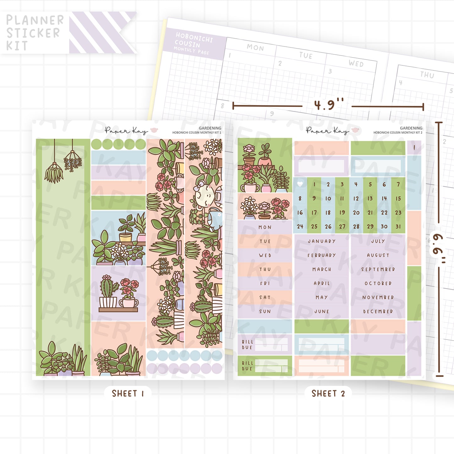 Gardening Hobonichi Cousin Monthly Sticker Kit