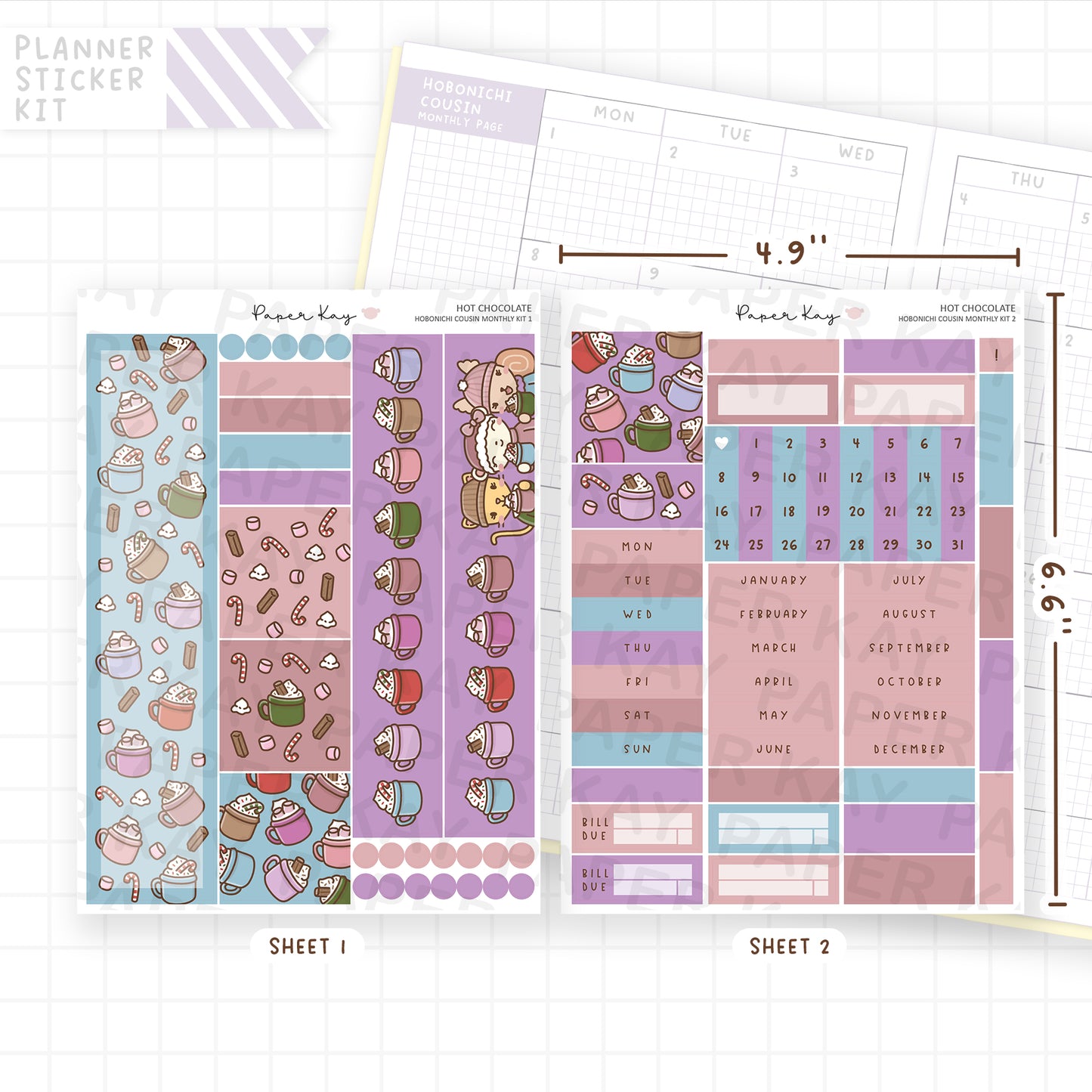 Hot Chocolate Hobonichi Cousin Monthly Sticker Kit