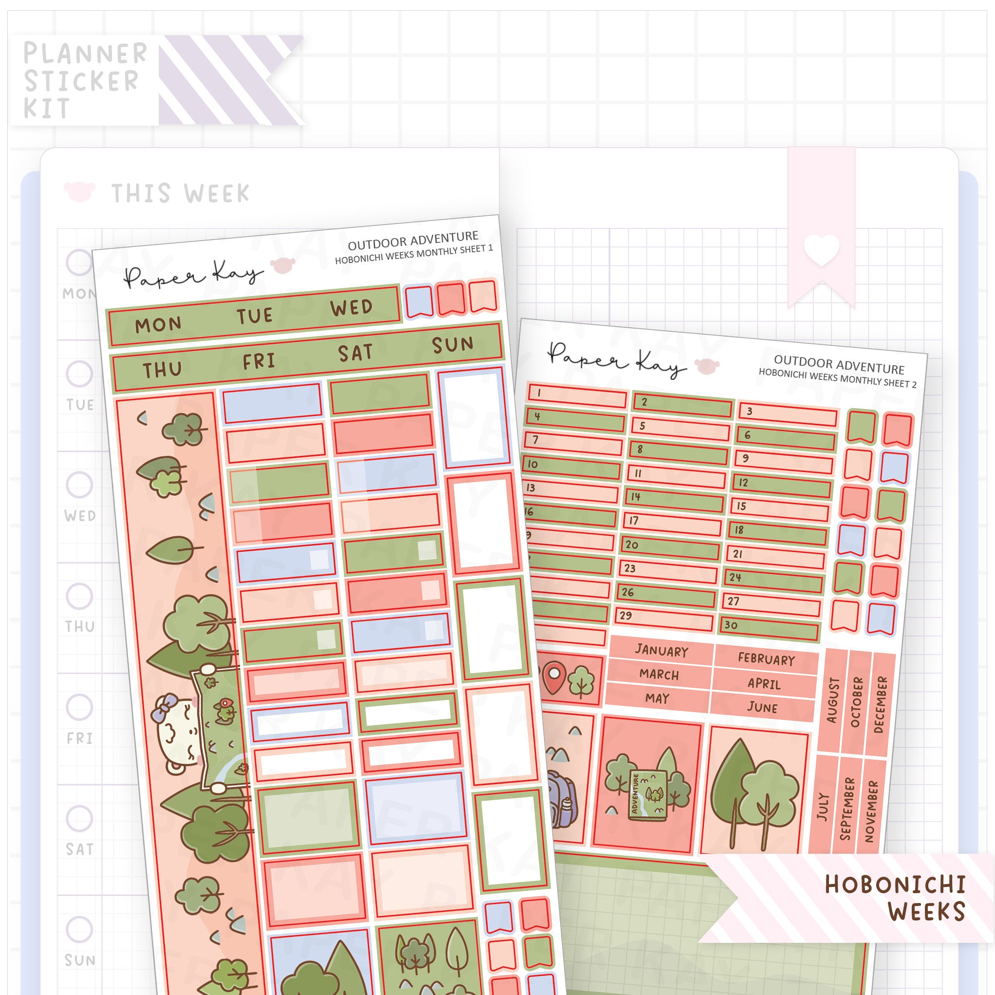 Outdoor Adventure Hobonichi Weeks Monthly Sticker Kit – Paper Kay