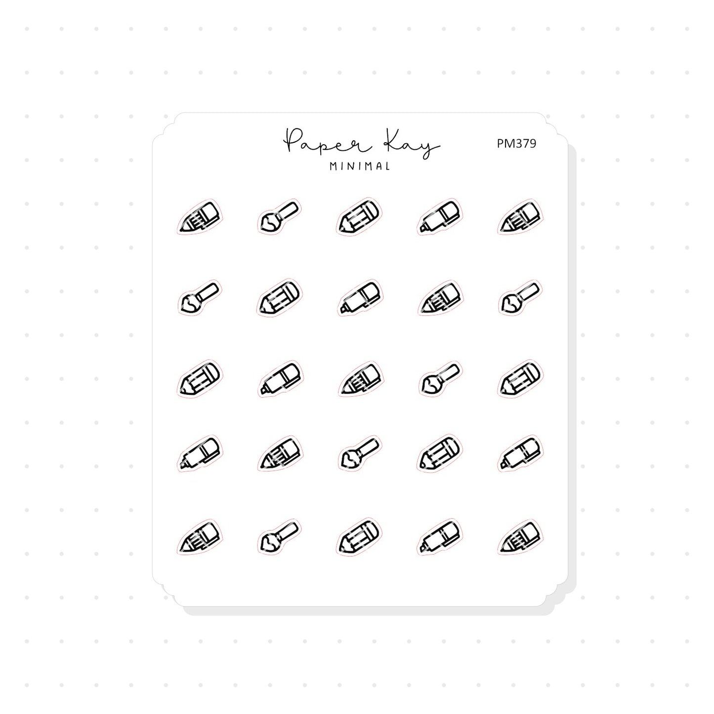 (PM379) Chunky Stationery - Pens and Paintbrush - Tiny Minimal Icon Stickers