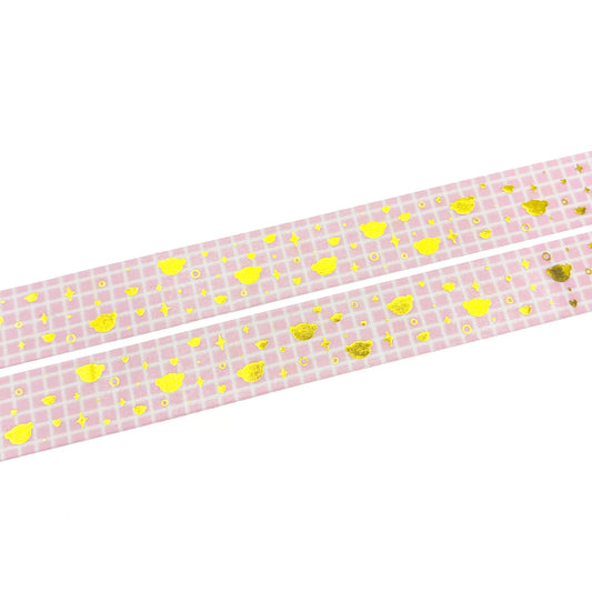 Pink Grid Dot the Bear Sprinkles Washi Tape - Gold Foil