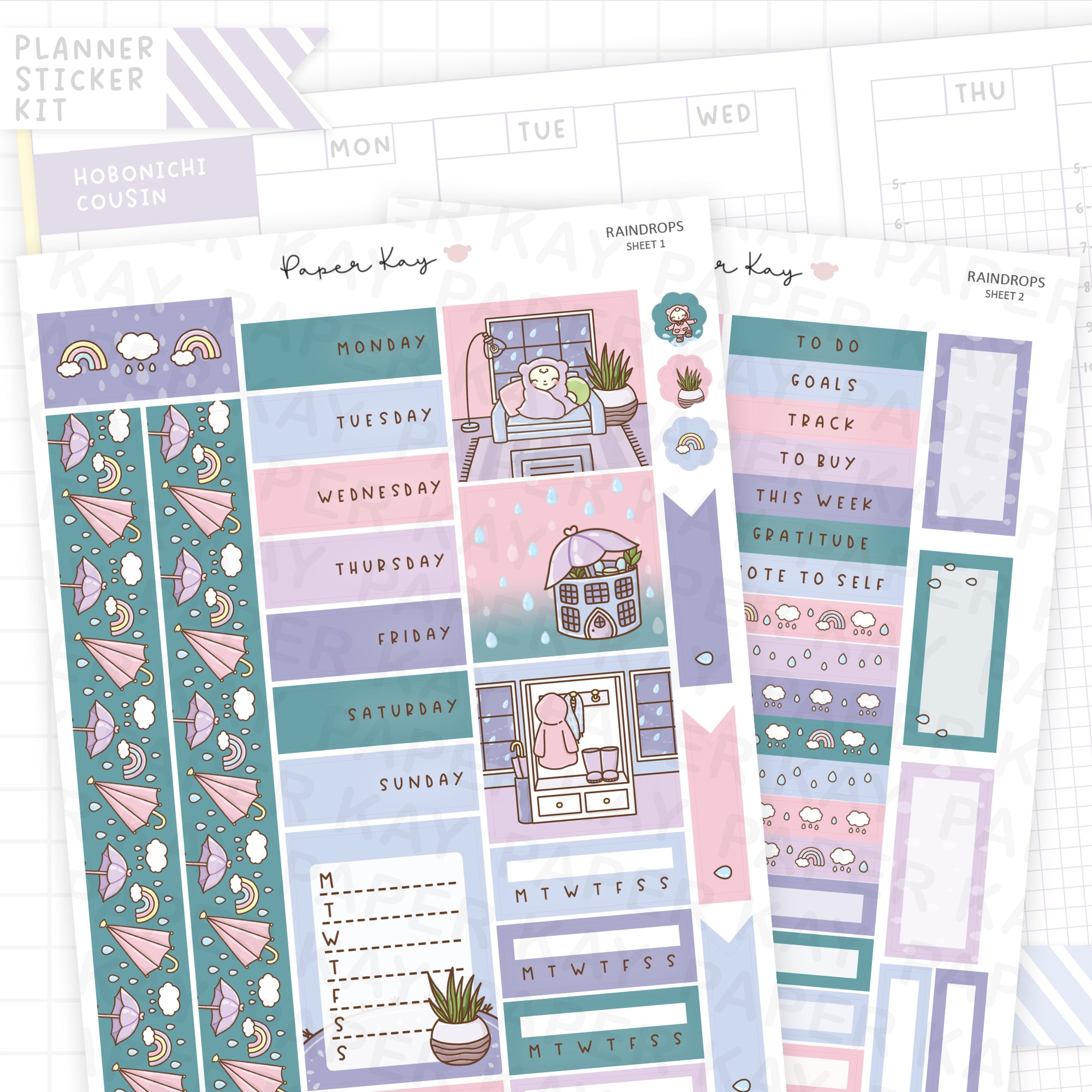 Raindrops Hobonichi Cousin Sticker Kit