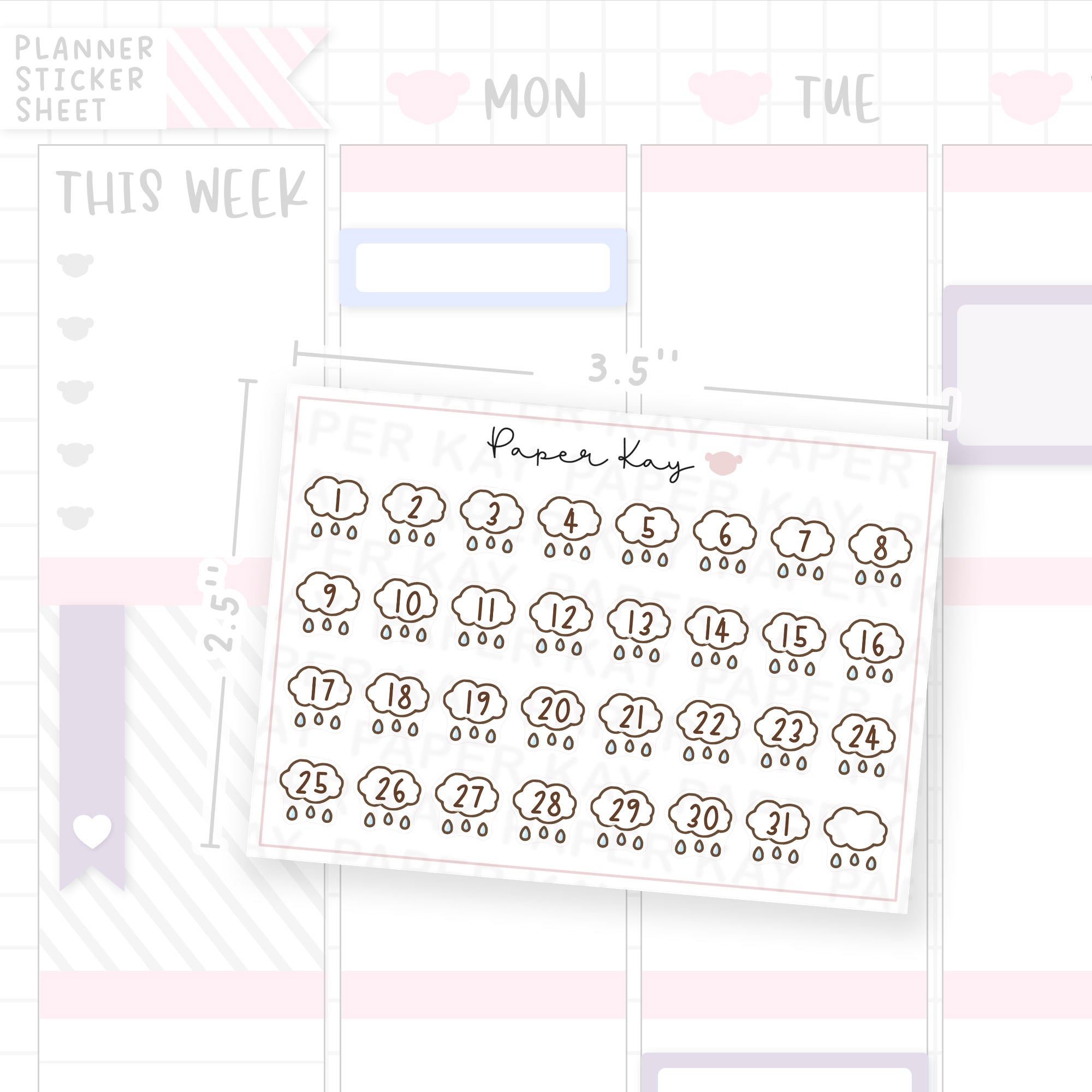 Raindrops Raincloud Date Dot Stickers