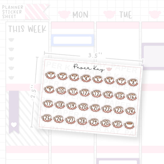 Winter Cafe Coffee Cup Date Dot Stickers
