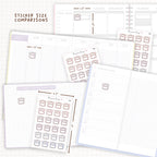 Sticker size comparisons against existing different sized planners.