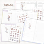 Sticker size comparisons against existing different sized planners.
