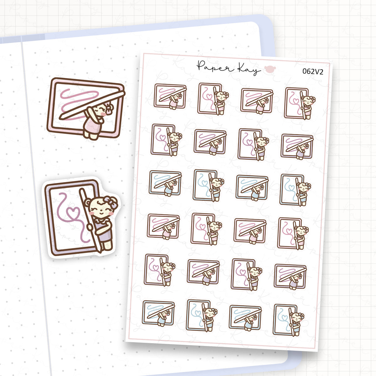 Zoomed in image of the doodles from a character planner sticker sheet.