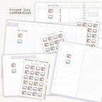 Sticker size comparisons against existing different sized planners.