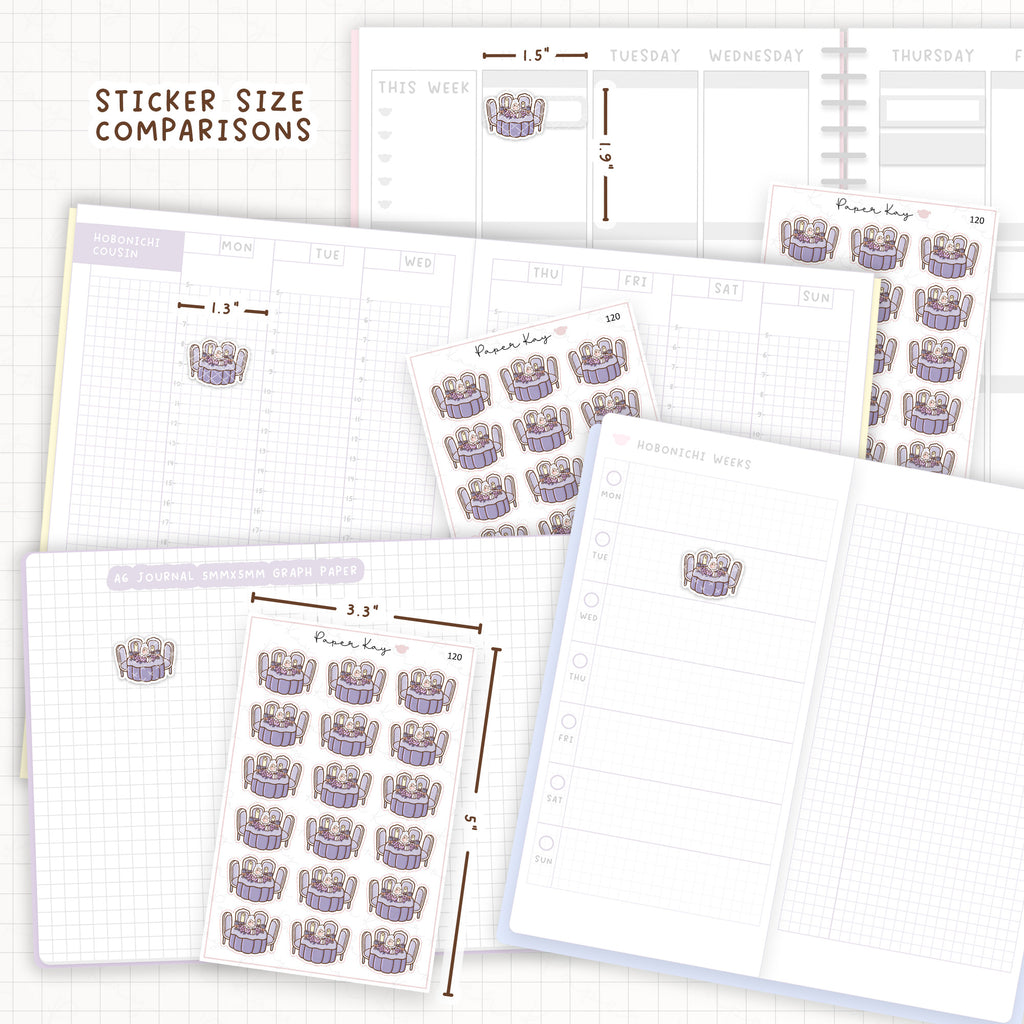 Sticker size comparisons against existing different sized planners.