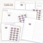 Sticker size comparisons against existing different sized planners.