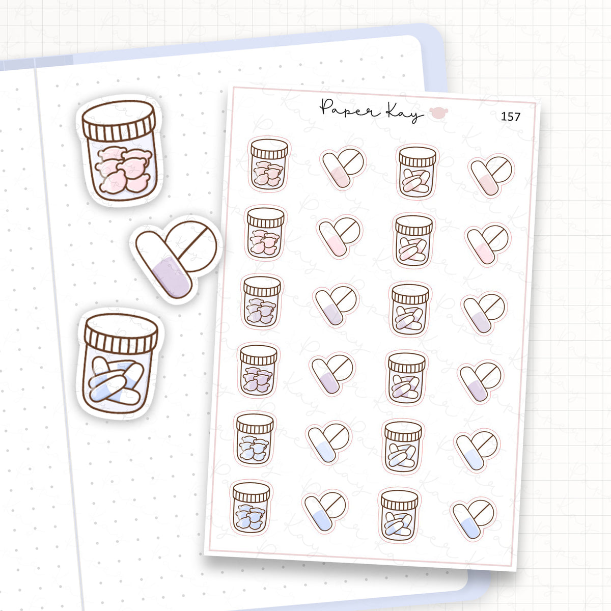 Zoomed in image of the doodles from a character planner sticker sheet.