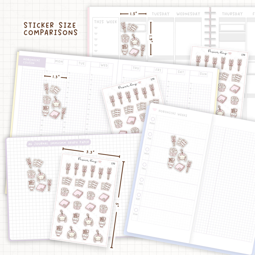 Sticker size comparisons against existing different sized planners.
