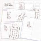 Sticker size comparisons against existing different sized planners.
