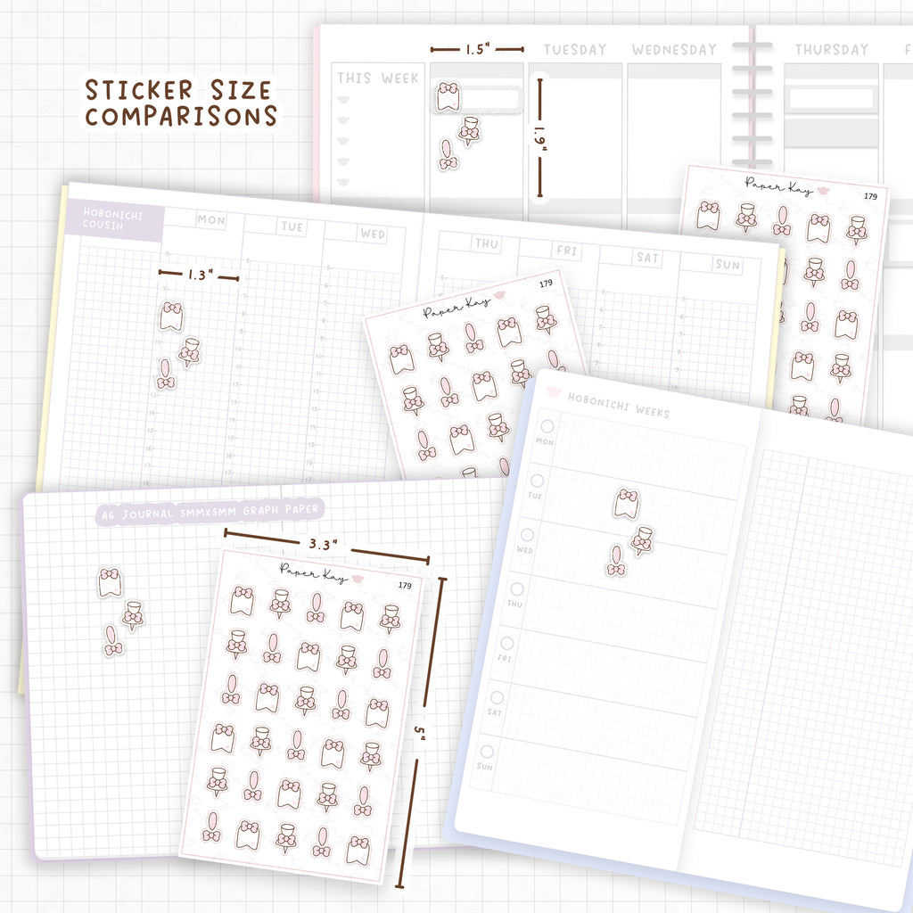 Sticker size comparisons against existing different sized planners.