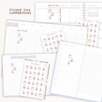 Sticker size comparisons against existing different sized planners.