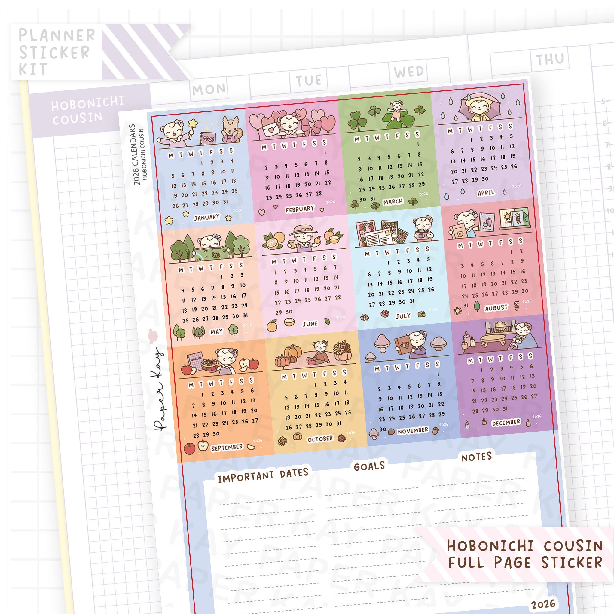 Hobonichi Cousin 2026 Calendar Sticker