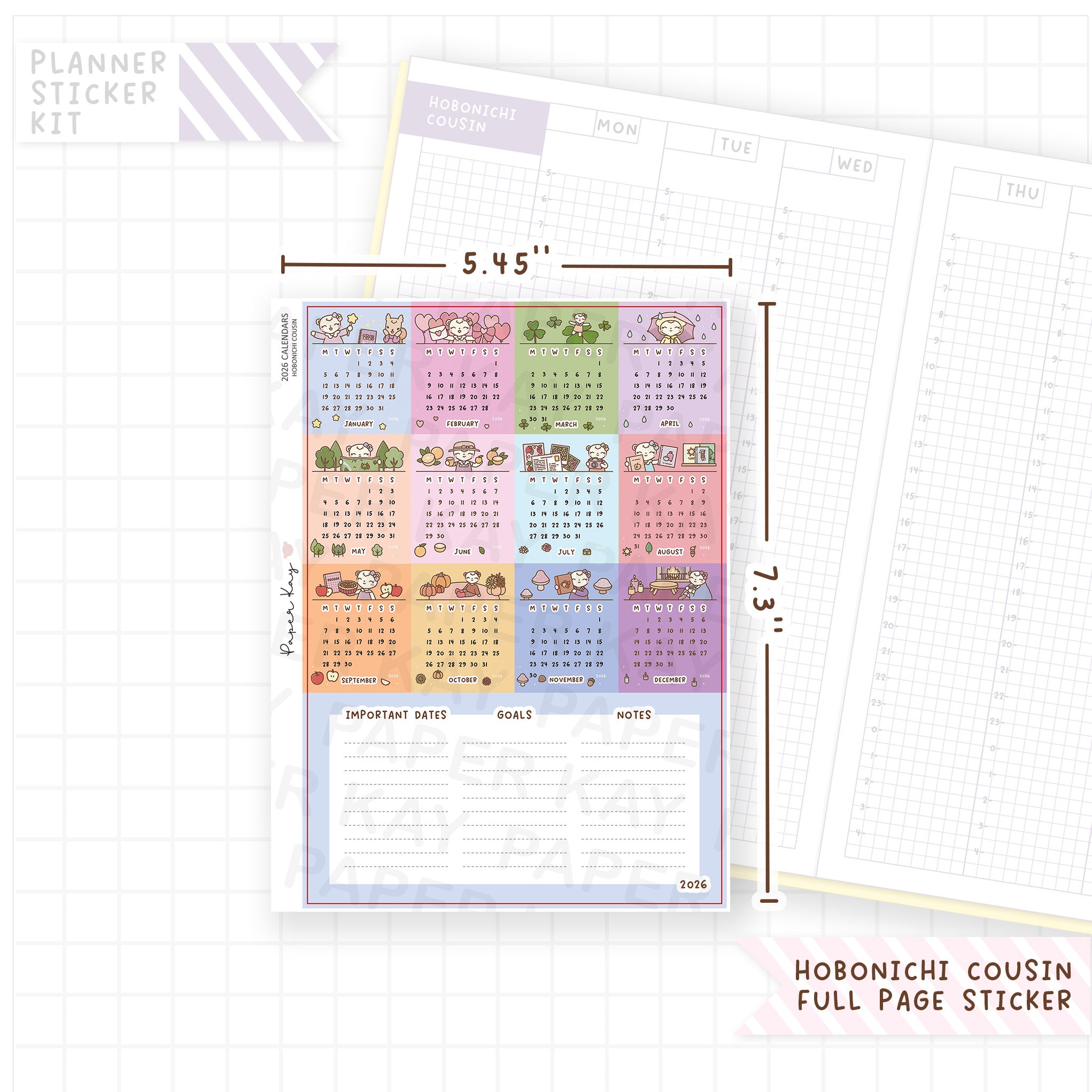 Hobonichi Cousin 2026 Calendar Sticker
