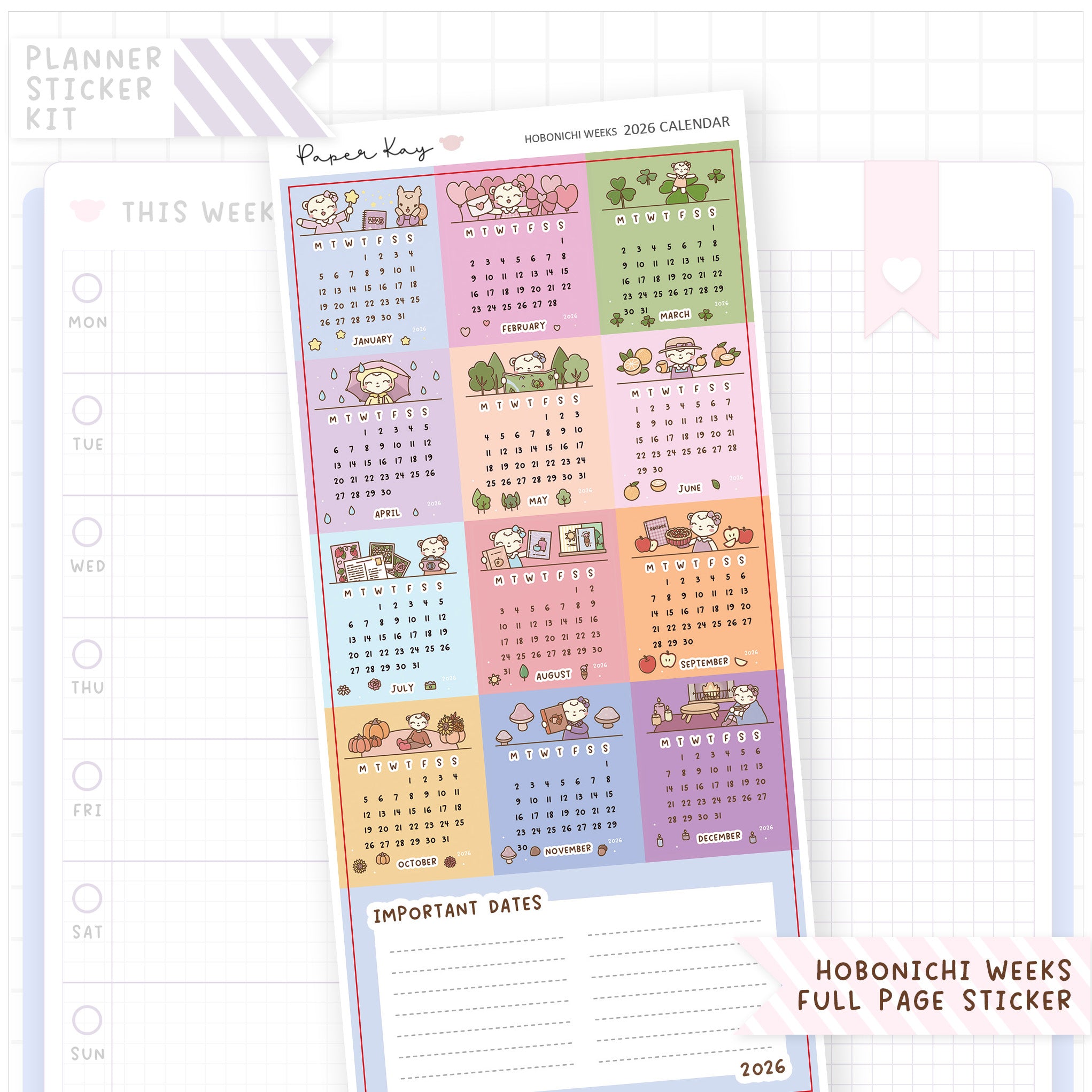 Hobonichi Weeks 2026 Calendar Sticker