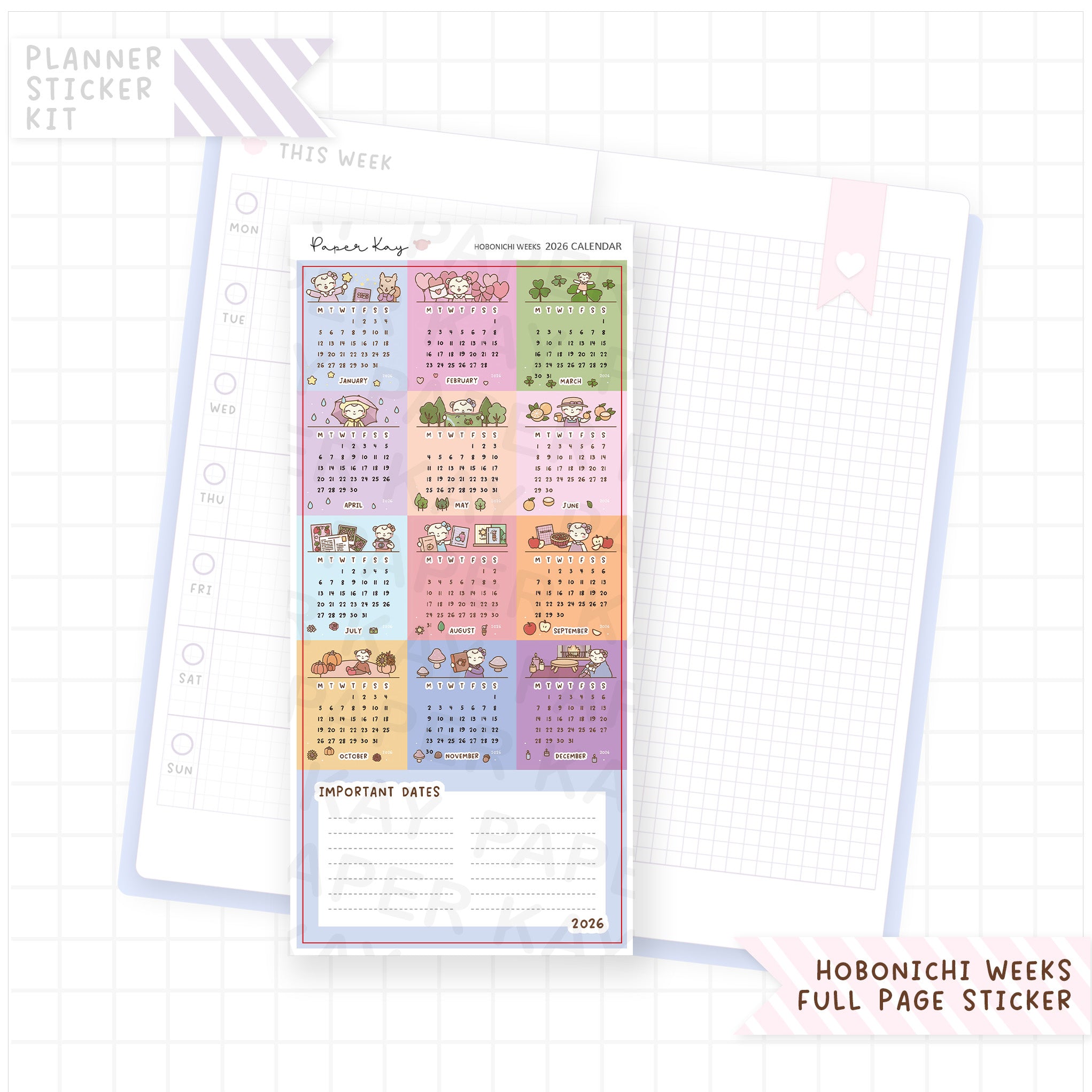 Hobonichi Weeks 2026 Calendar Sticker