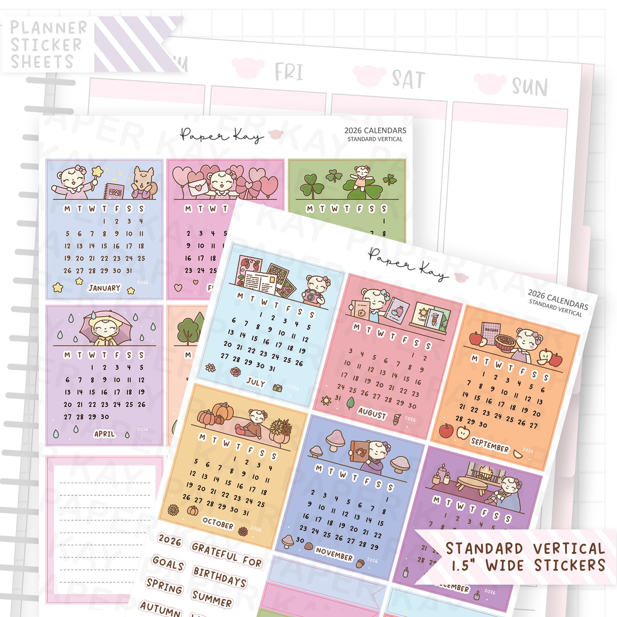 Standard Vertical 1.5" Wide Calendar Stickers