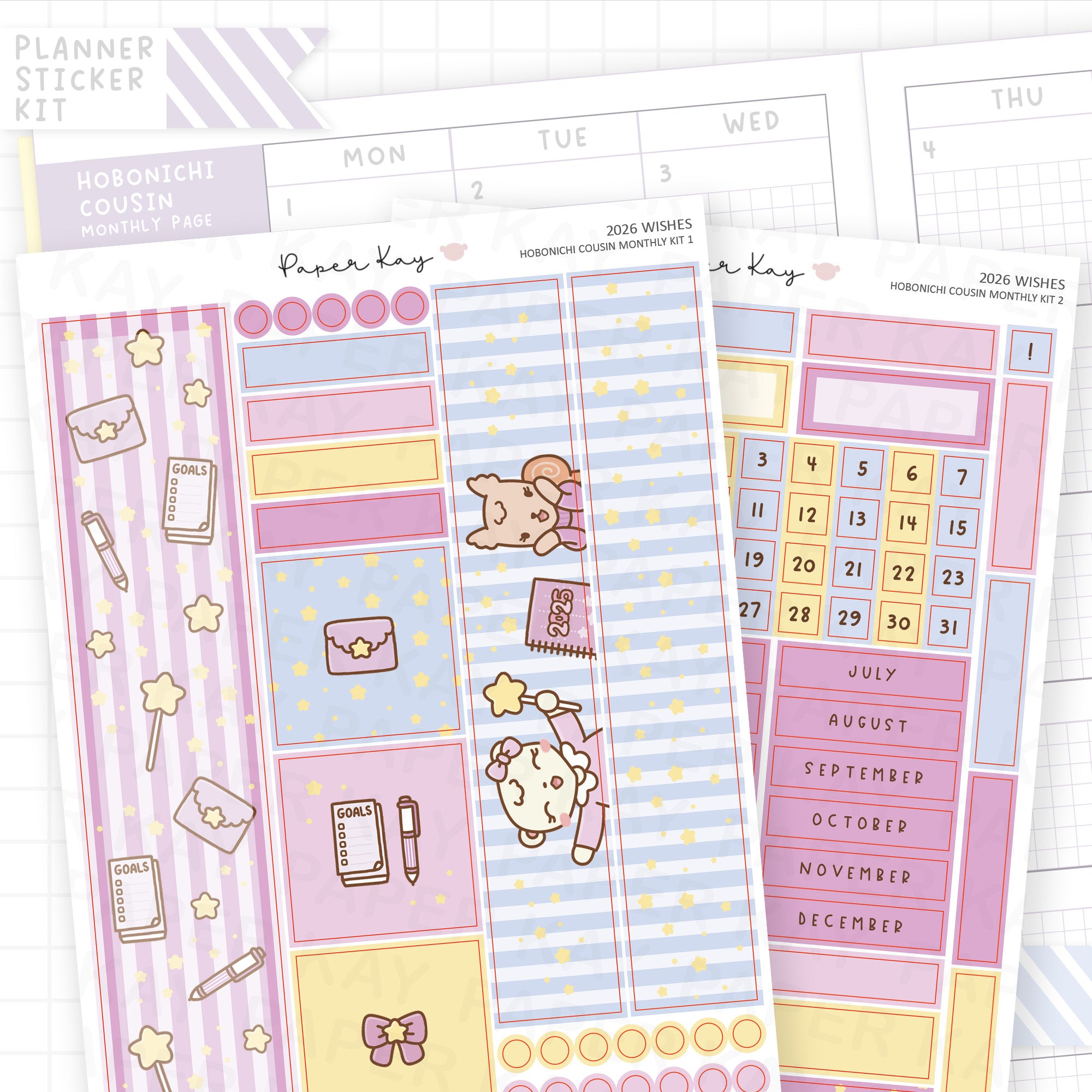 2026 Wishes Hobonichi Cousin Monthly Sticker Kit
