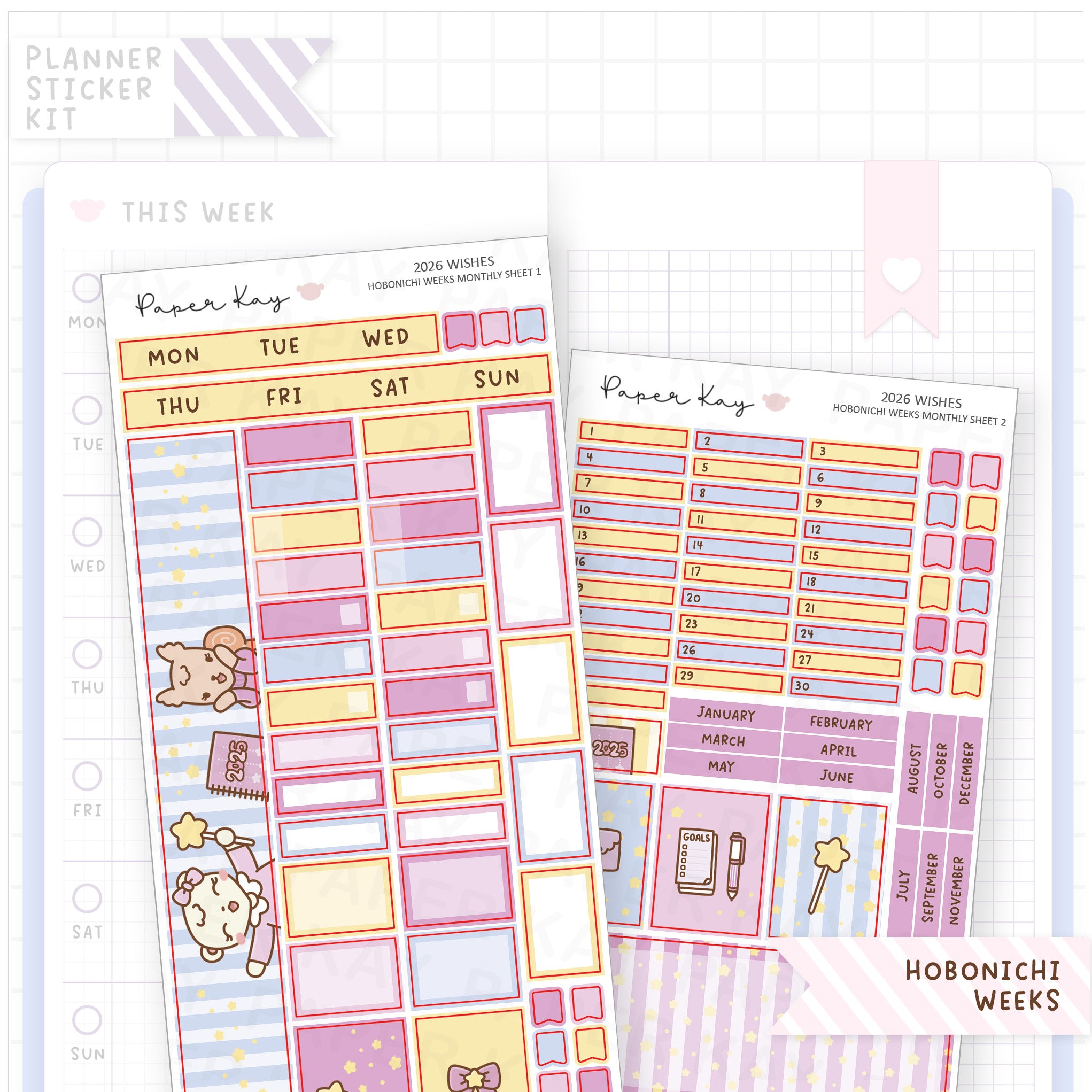 2026 Wishes Hobonichi Weeks Monthly Sticker Kit
