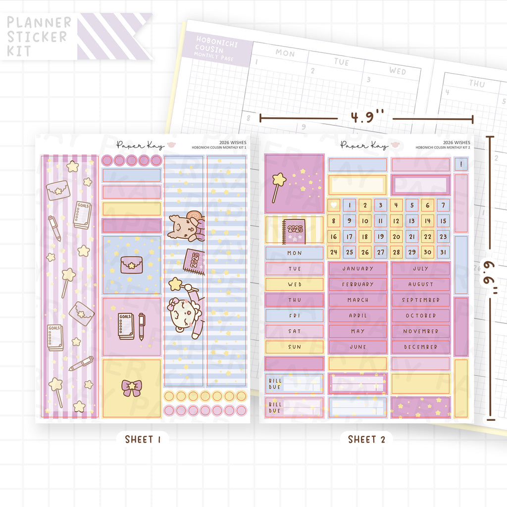 2026 Wishes Hobonichi Cousin Monthly Sticker Kit