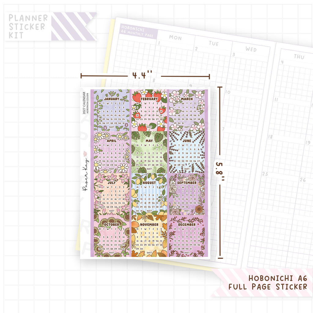Hobonichi A6 2027 Calendar Sticker