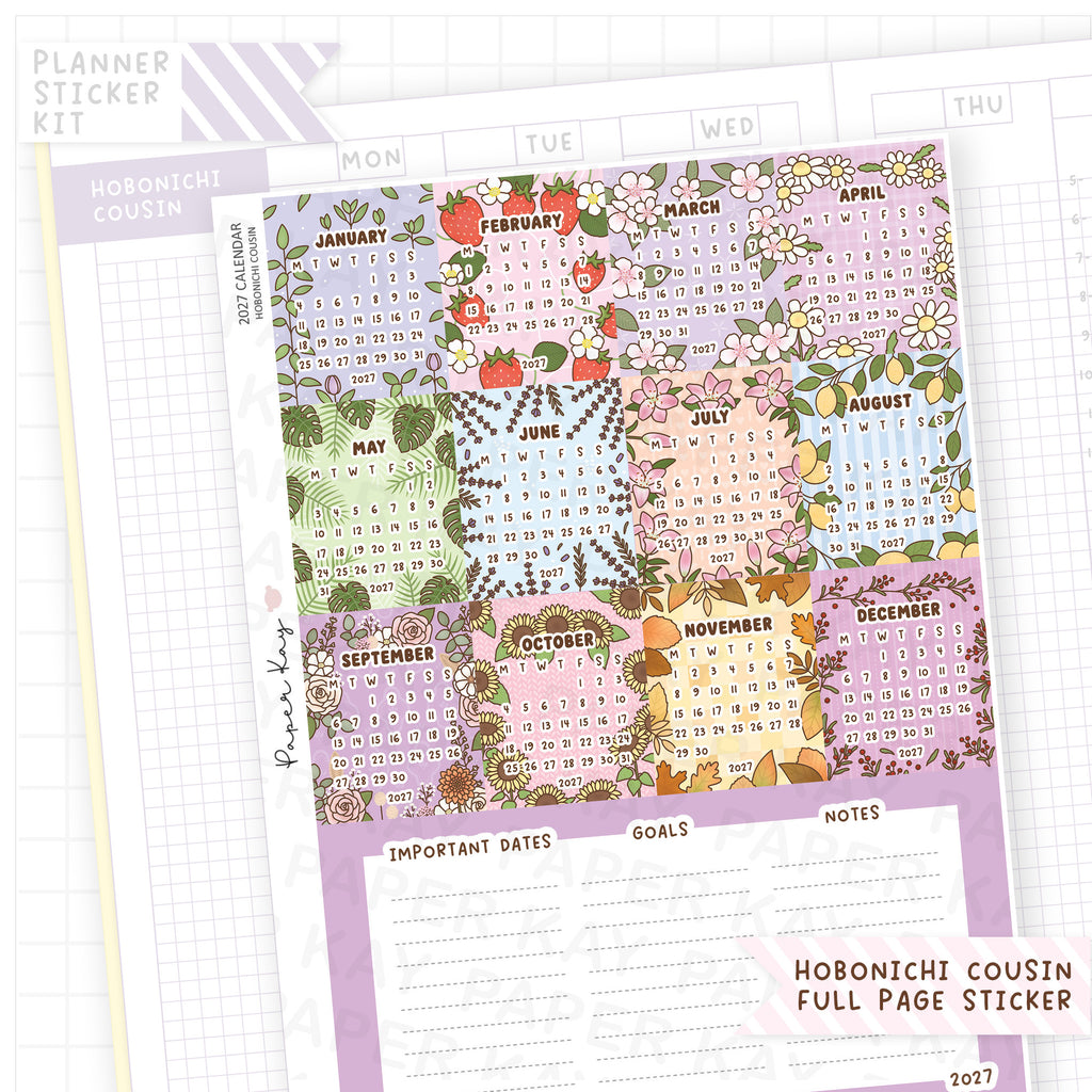 Hobonichi Cousin 2027 Calendar Sticker