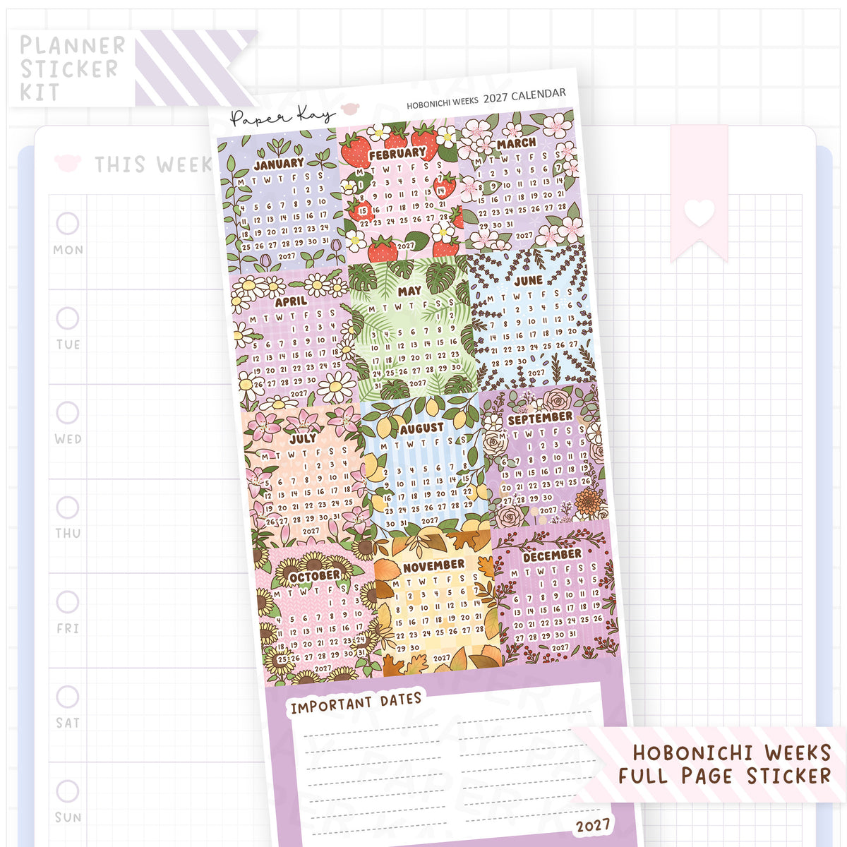Hobonichi Weeks 2027 Calendar Sticker