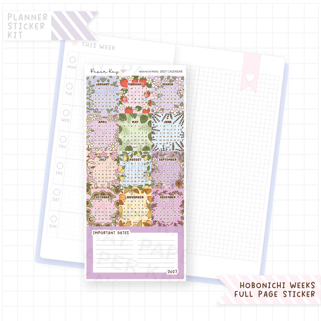 Hobonichi Weeks 2027 Calendar Sticker