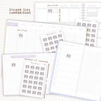 Sticker size comparisons against existing different sized planners.