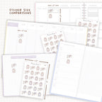 Sticker size comparisons against existing different sized planners.
