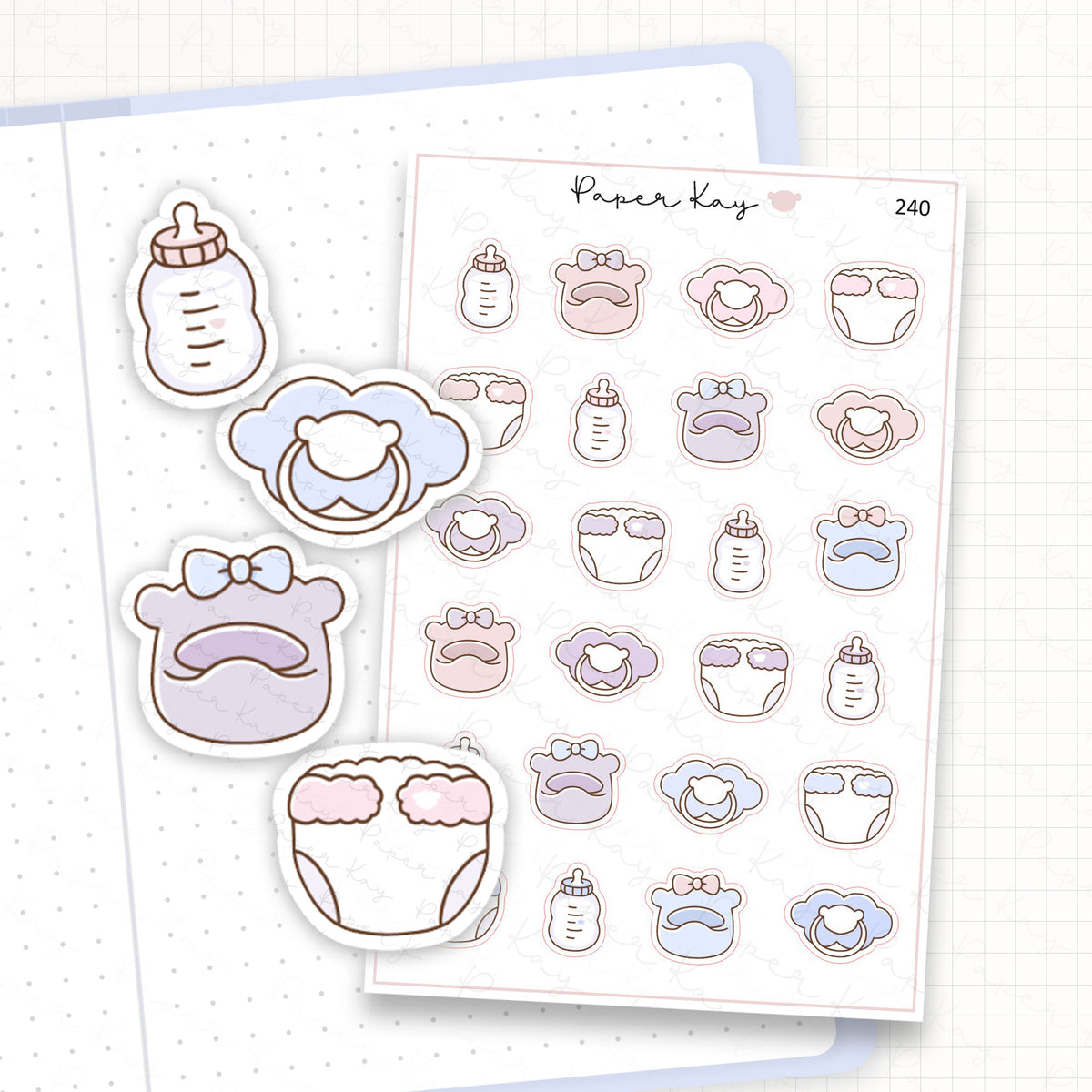 Zoomed in image of the doodles from a character planner sticker sheet.