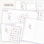 Sticker size comparisons against existing different sized planners.