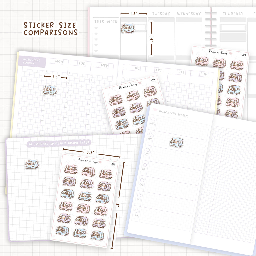 Sticker size comparisons against existing different sized planners.