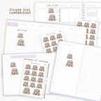Sticker size comparisons against existing different sized planners.