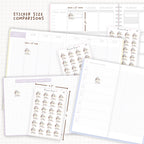 Sticker size comparisons against existing different sized planners.