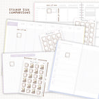 Sticker size comparisons against existing different sized planners.