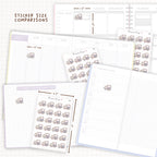 Sticker size comparisons against existing different sized planners.