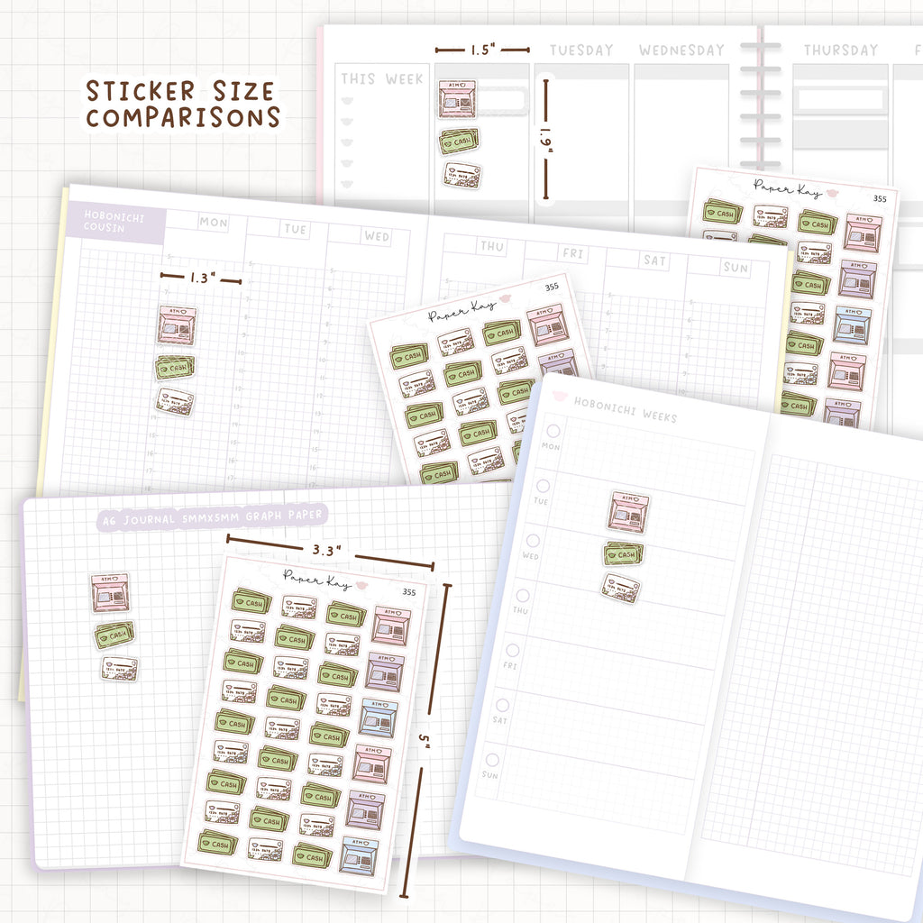 Sticker size comparisons against existing different sized planners.